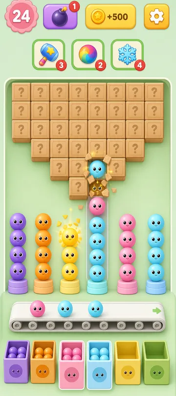 Marble Sort level 24 mid-solve board
