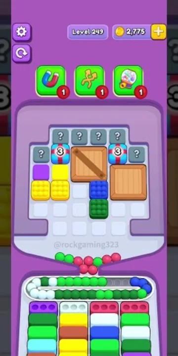 Marble Sort level 249 opening board — The Mystery-Sealed Crate Wall