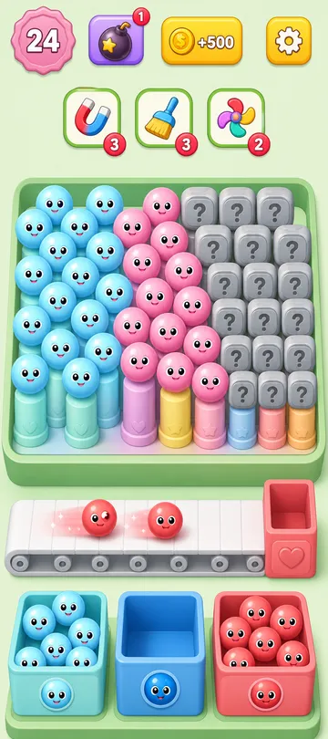 Marble Sort level 25 mid-solve board