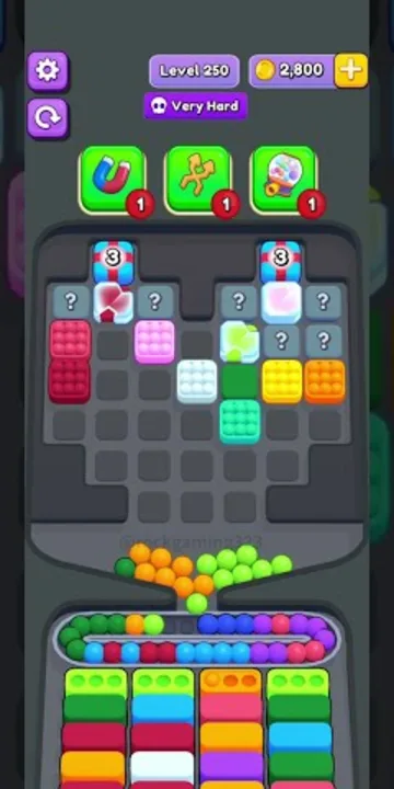 Marble Sort level 250 mid-solve board