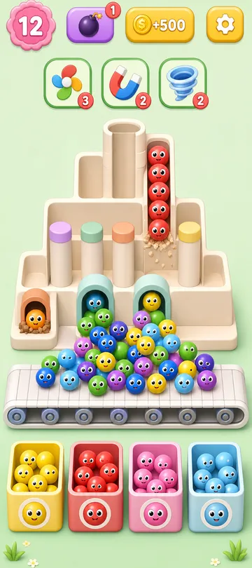 Marble Sort level 26 mid-solve board Marble Sort level 26 mid-solve board