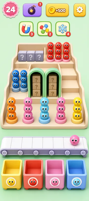 Marble Sort level 26 opening board — The Red Box With No Red in Sight Marble Sort level 26 opening board — The Red Box With No Red in Sight