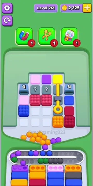 Marble Sort level 261 opening board — The Crate-Capped Grid