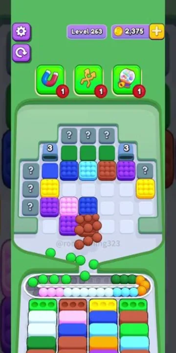 Marble Sort level 263 opening board — Locks, Mystery Tiles, and the Center Pool