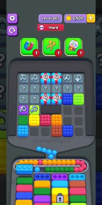 Marble Sort level 267 opening board — The Mystery Row and the Padlocked Tile