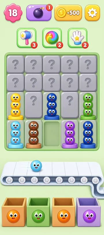 Marble Sort level 28 opening board — A Wall of Question Marks Marble Sort level 28 opening board — A Wall of Question Marks
