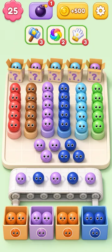 Marble Sort level 29 mid-solve board Marble Sort level 29 mid-solve board