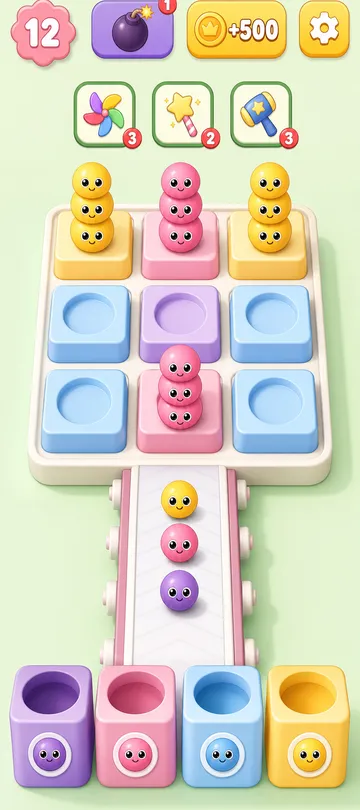 Marble Sort level 3 mid-solve board Marble Sort level 3 mid-solve board