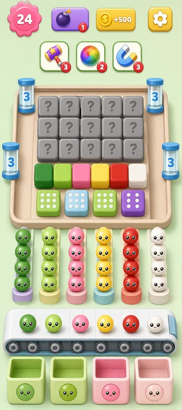 Marble Sort level 30 opening board — A Wall of Question Marks