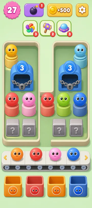 Marble Sort level 31 opening board — Two Reds, One Home