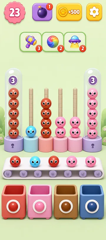 Marble Sort level 32 opening board — Bait on Both Sides, Tunnels on the Flanks Marble Sort level 32 opening board — Bait on Both Sides, Tunnels on the Flanks