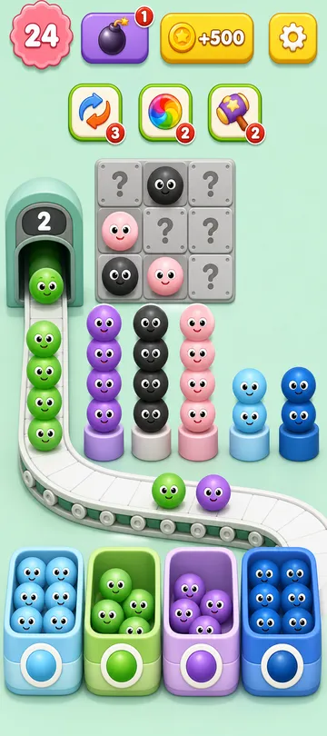 Marble Sort level 33 mid-solve board Marble Sort level 33 mid-solve board