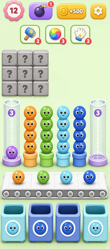Marble Sort level 33 opening board — The Hidden Grid on the Left Marble Sort level 33 opening board — The Hidden Grid on the Left