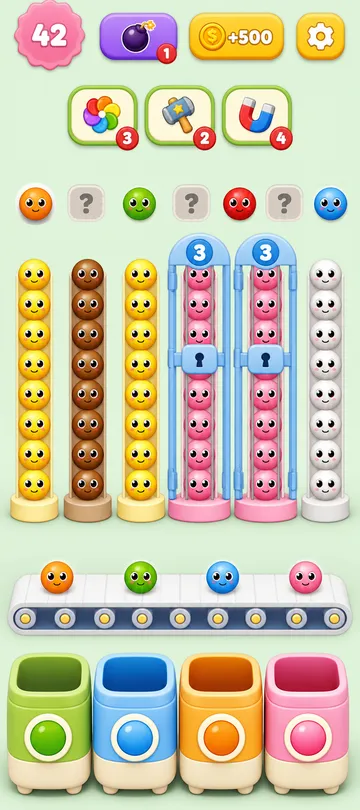 Marble Sort level 35 opening board — The Nine-Marble Traffic Jam Marble Sort level 35 opening board — The Nine-Marble Traffic Jam