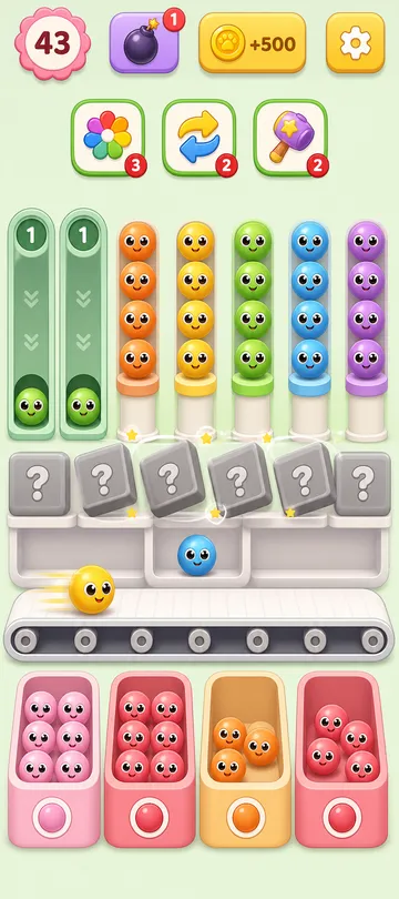 Marble Sort level 36 mid-solve board Marble Sort level 36 mid-solve board
