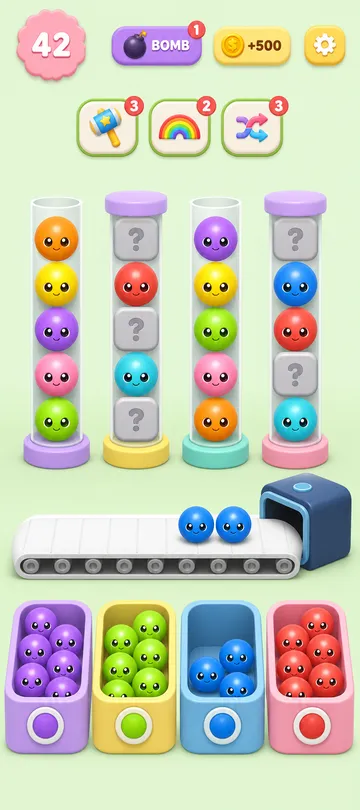 Marble Sort level 37 mid-solve board