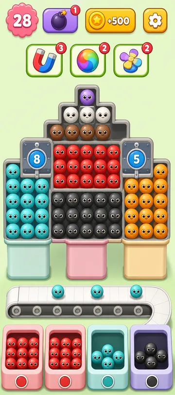 Marble Sort level 38 mid-solve board Marble Sort level 38 mid-solve board