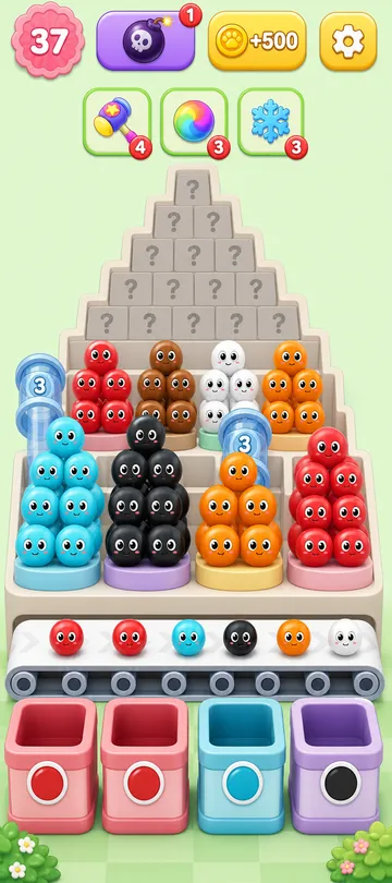 Marble Sort level 38 opening board — The Pyramid with Two Tunnels Marble Sort level 38 opening board — The Pyramid with Two Tunnels
