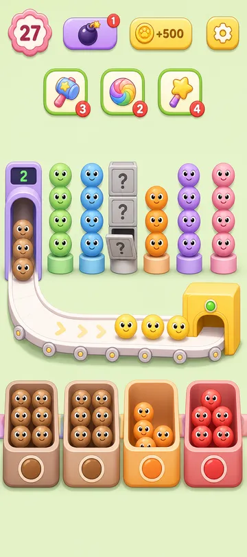 Marble Sort level 39 mid-solve board Marble Sort level 39 mid-solve board
