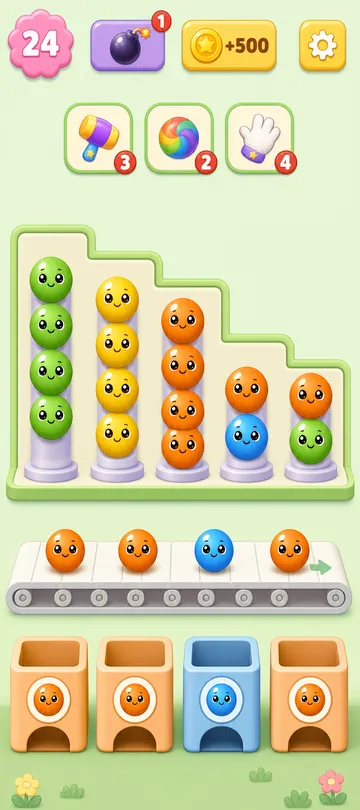 Marble Sort level 4 opening board — The Right-Side-Only Puzzle Marble Sort level 4 opening board — The Right-Side-Only Puzzle