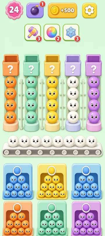 Marble Sort level 40 mid-solve board Marble Sort level 40 mid-solve board