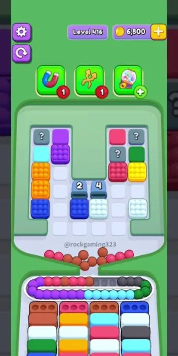 Marble Sort level 416 opening board — The Mystery-Capped Towers