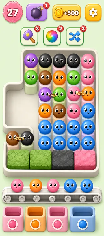 Marble Sort level 42 opening board — The Jagged Tray and the Purple Bait Marble Sort level 42 opening board — The Jagged Tray and the Purple Bait