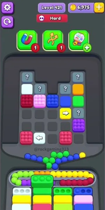 Marble Sort level 421 opening board — The Red Wall and the Sealed Corner