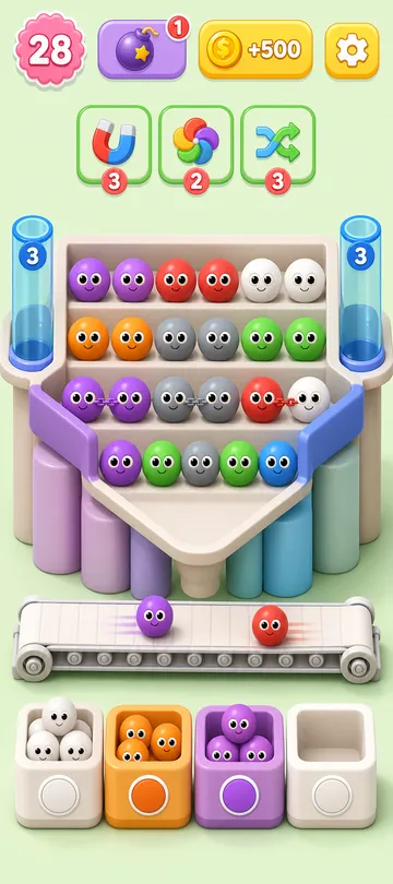 Marble Sort level 44 mid-solve board Marble Sort level 44 mid-solve board