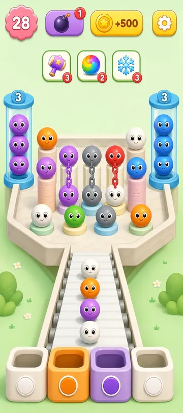 Marble Sort level 44 opening board — The Twin Tunnel Squeeze Marble Sort level 44 opening board — The Twin Tunnel Squeeze