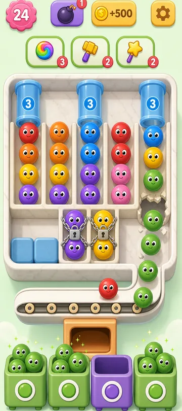 Marble Sort level 45 mid-solve board Marble Sort level 45 mid-solve board