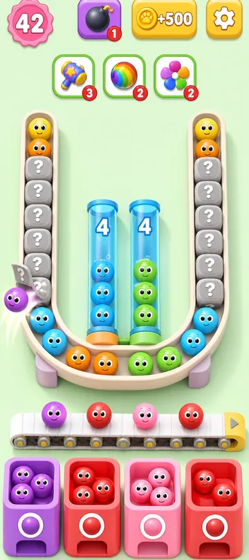 Marble Sort level 48 mid-solve board