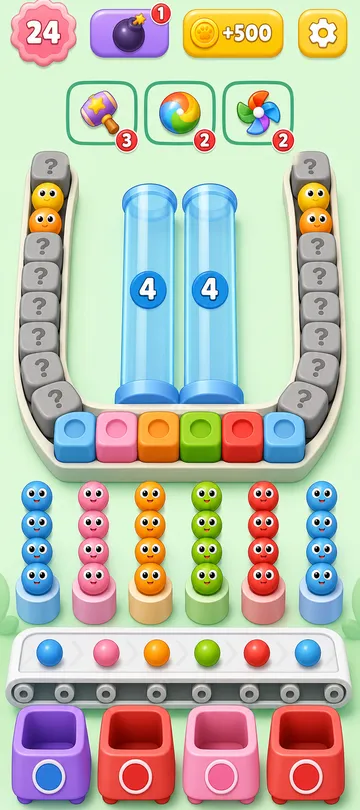 Marble Sort level 48 opening board — The U-Shape and the Missing Purple