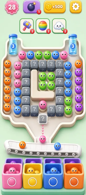 Marble Sort level 50 mid-solve board