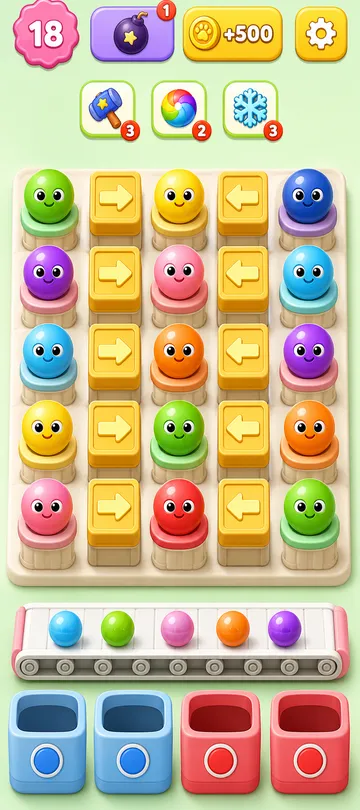 Marble Sort level 51 opening board — The Locked Center Pillar