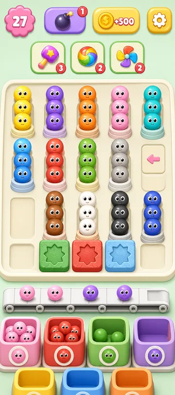 Marble Sort level 53 mid-solve board Marble Sort level 53 mid-solve board