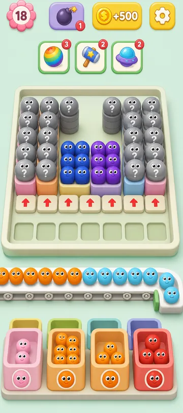 Marble Sort level 54 mid-solve board Marble Sort level 54 mid-solve board