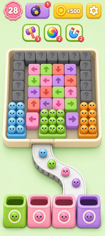 Marble Sort level 54 opening board — The Mystery Box U and the 9-Marble Wall Marble Sort level 54 opening board — The Mystery Box U and the 9-Marble Wall