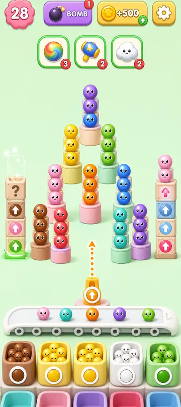 Marble Sort level 55 mid-solve board