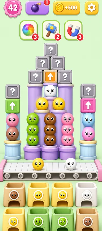 Marble Sort level 55 opening board — A Pyramid with Padlocked Edges