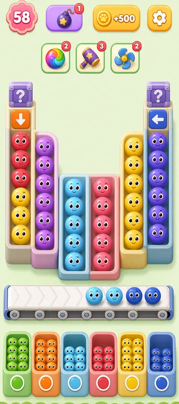 Marble Sort level 56 mid-solve board Marble Sort level 56 mid-solve board
