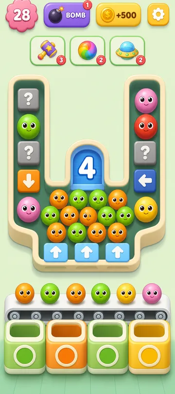 Marble Sort level 56 opening board — A U-Bend Guarded by a Countdown Tunnel Marble Sort level 56 opening board — A U-Bend Guarded by a Countdown Tunnel