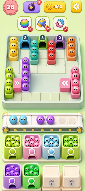 Marble Sort level 57 mid-solve board Marble Sort level 57 mid-solve board