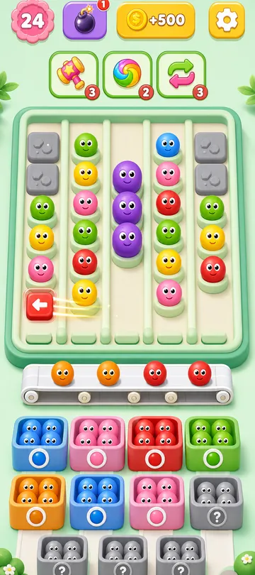 Marble Sort level 58 mid-solve board Marble Sort level 58 mid-solve board