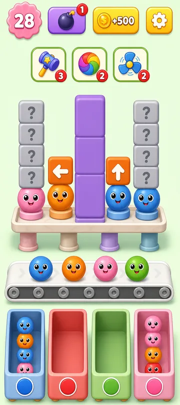 Marble Sort level 58 opening board — The Purple Pillar Splitting the Board Marble Sort level 58 opening board — The Purple Pillar Splitting the Board