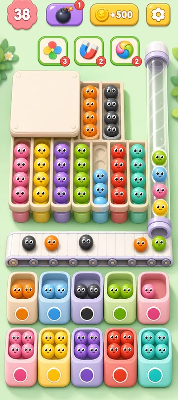 Marble Sort level 62 mid-solve board Marble Sort level 62 mid-solve board