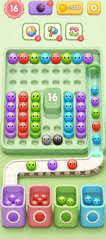Marble Sort level 63 mid-solve board Marble Sort level 63 mid-solve board