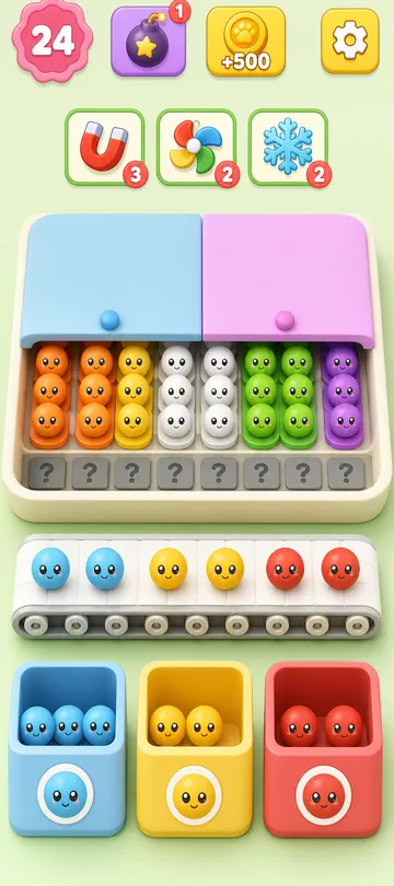 Marble Sort level 64 mid-solve board Marble Sort level 64 mid-solve board