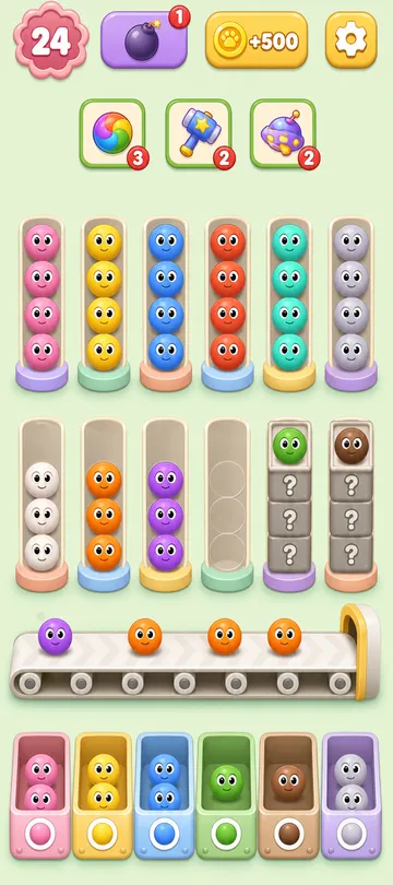 Marble Sort level 66 mid-solve board