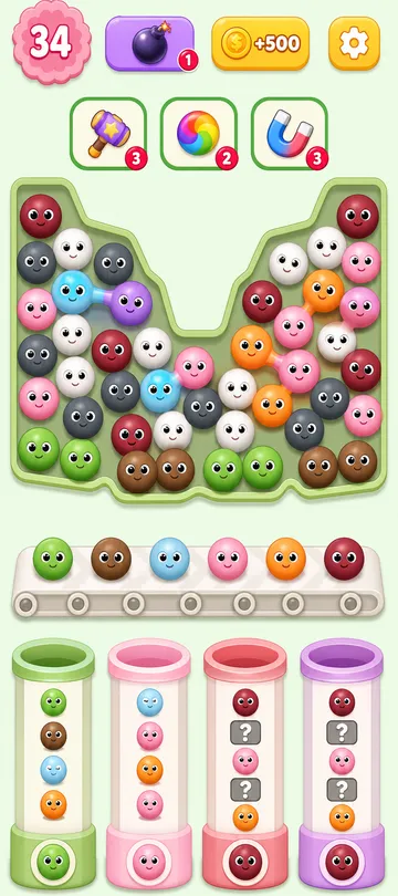 Marble Sort level 66 opening board — Half the Bottom Row Is Blind
